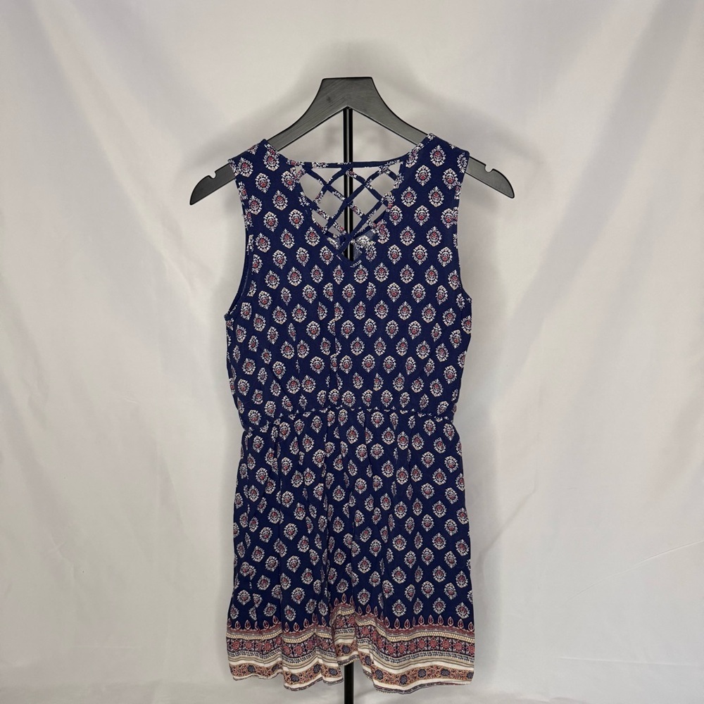 Olive & Oak Navy Blue Geometric Midi Dress Petite Large EUC - Picture 2 of 3